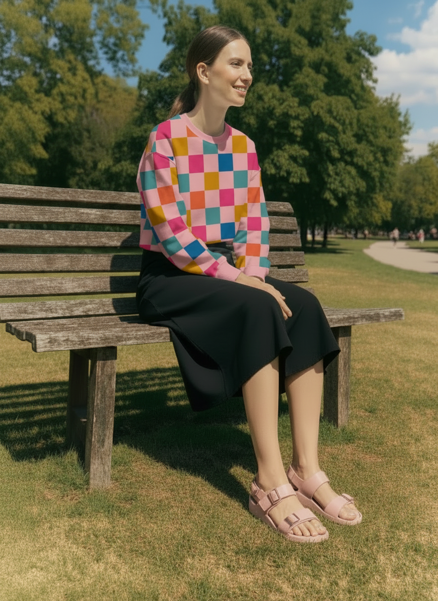 Cheerful Check Print Sweatshirt